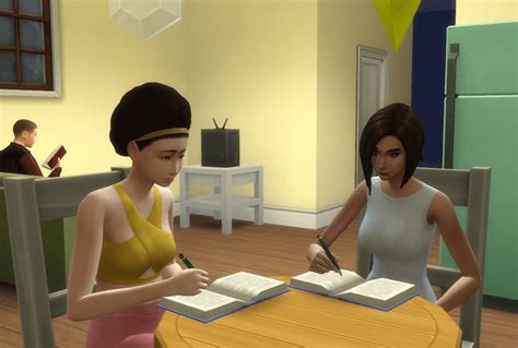 They finish the work before running off to do something else. . Sims 4 homework dealing